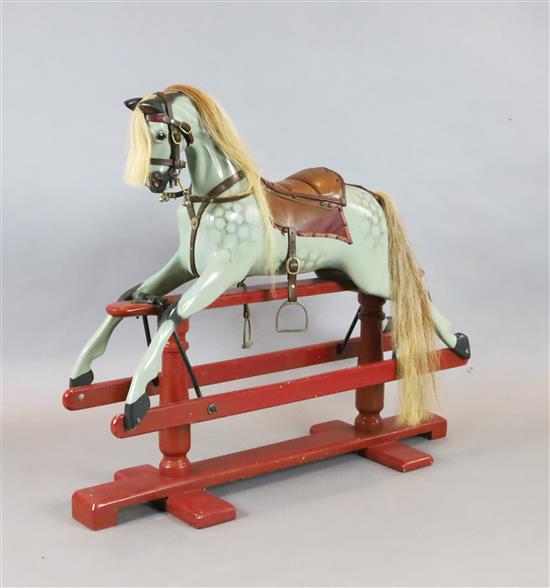 A G and J Lines extra carved and turned head wooden rocking horse, 1890-1900, H.40in. L.44in